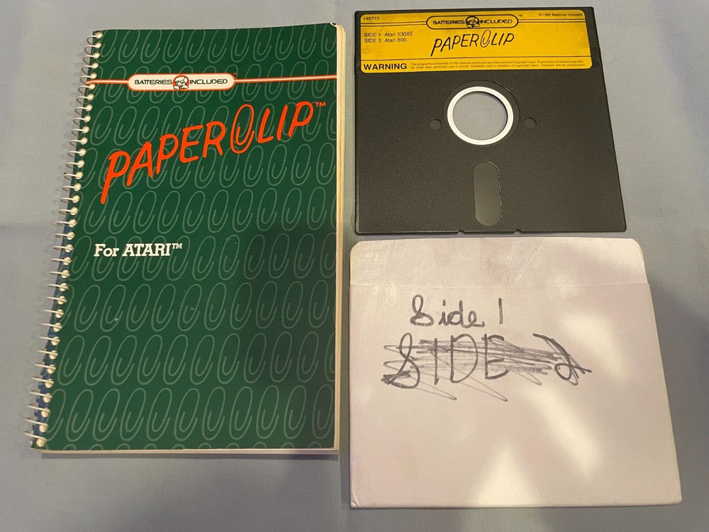 PAPERCLIP - Atari 800/130XE Computer Word Processing Software Disk+Manual TESTED