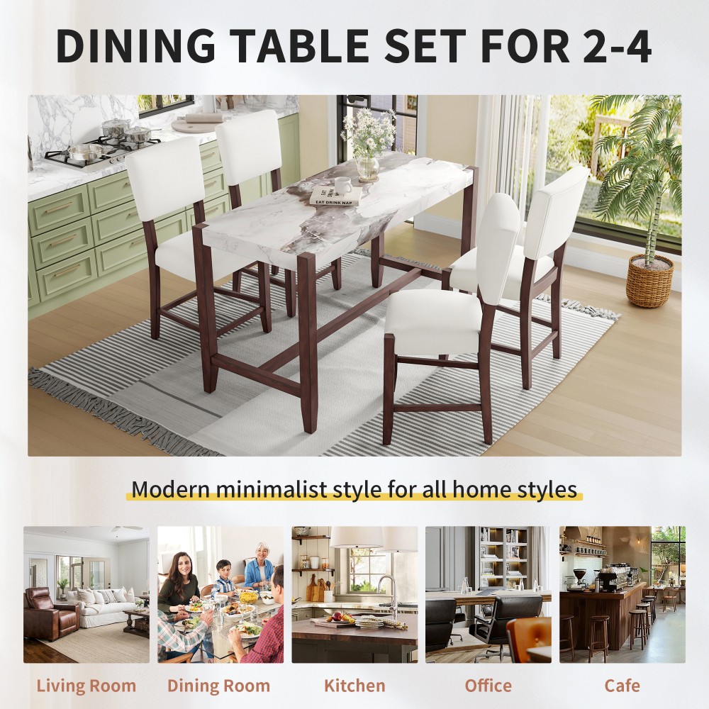 Three-Piece Dining Set Marble-Look Table with 2 Chairs Includes Cushions