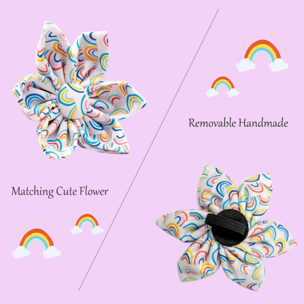 Paws Flower Dog Collar X-Small Adjustable Rainbow Floral Pattern Durable
