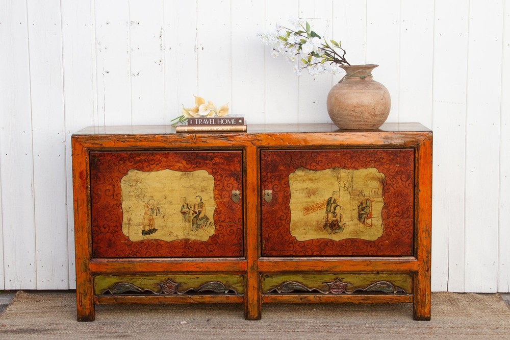 Jasper Orange Painted Mongolian Sideboard