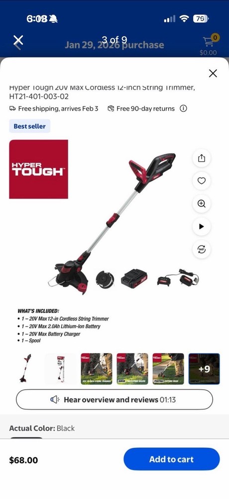 Hyper Tough 20v Max Cordless 12” String Trimmer