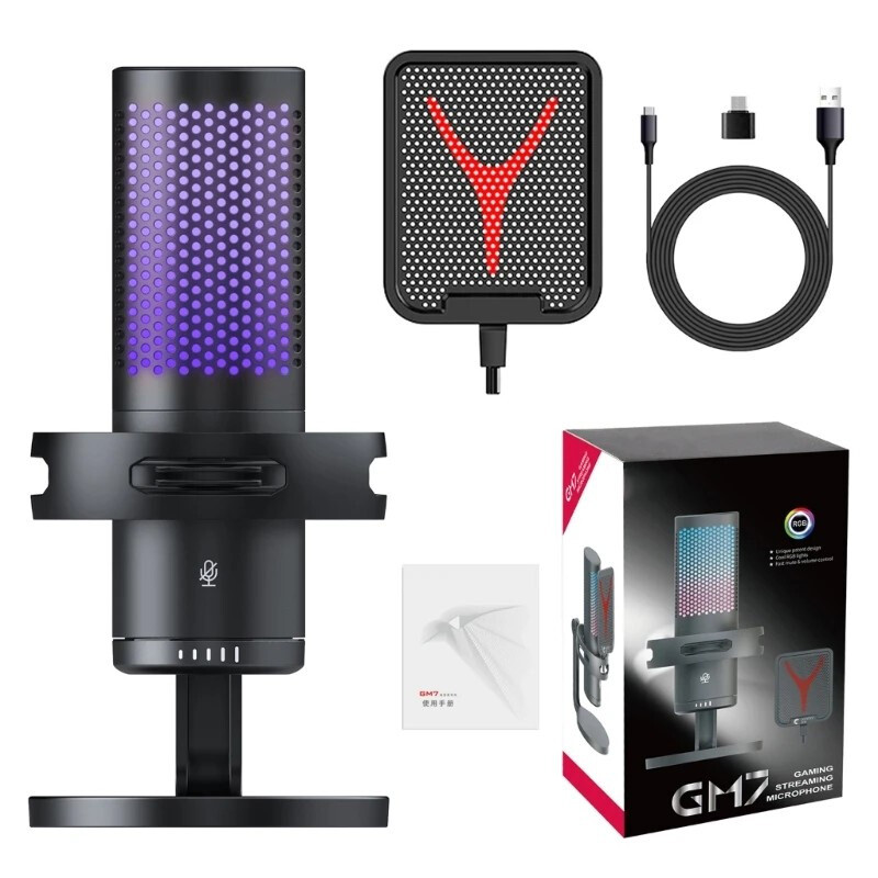 Gaming Microphone USB Computer Microphone for PC Mac PS4/5 Condenser Podcast RGB