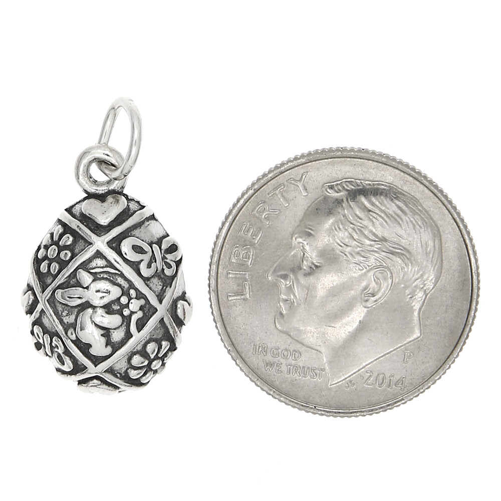 Sterling Silver Easter Egg with Bunny Rabbit Charm or Pendant