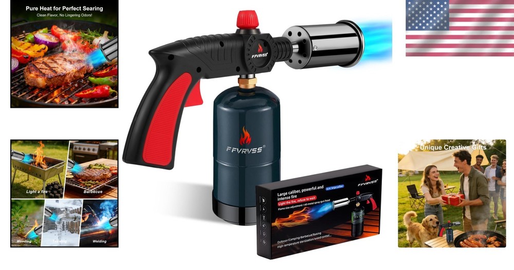 Powerful Adjustable Propane Torch for BBQ, Sous Vide & Welding - Safety Shield