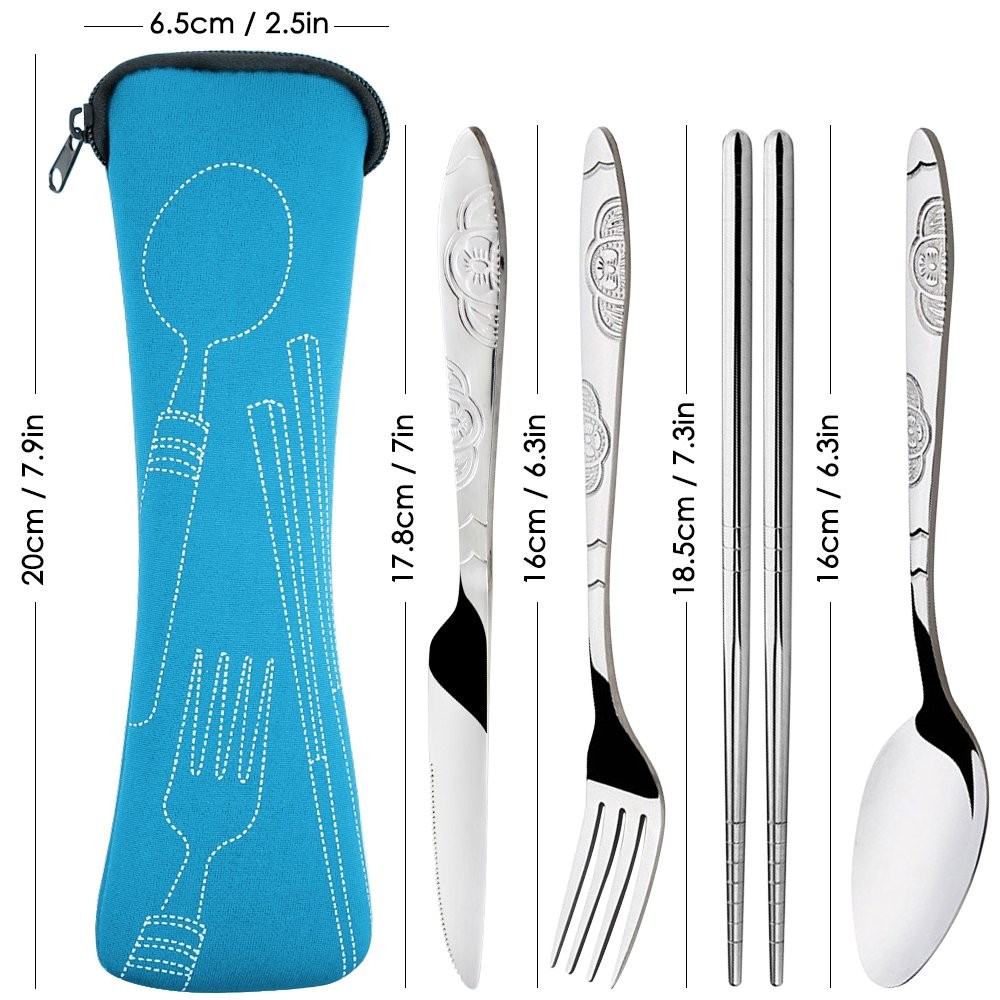 8 Pieces Flatware Sets Knife Fork Spoon Chopsticks 2 Pack Rustproof Stainless