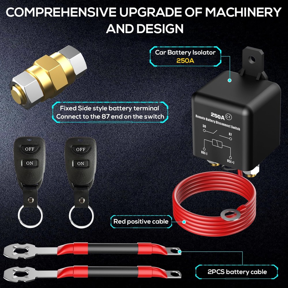 Side Post Remote Battery Disconnect Switch 12V 250A Prevent Battery Drain