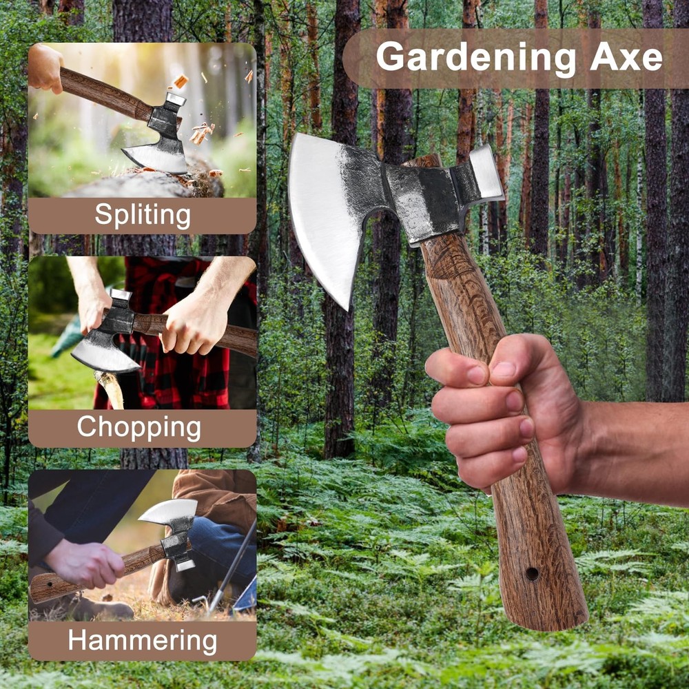 Wood Splitting Axe with Leather Sheath,Camping Hatchet with 10.74" Solid Hand...