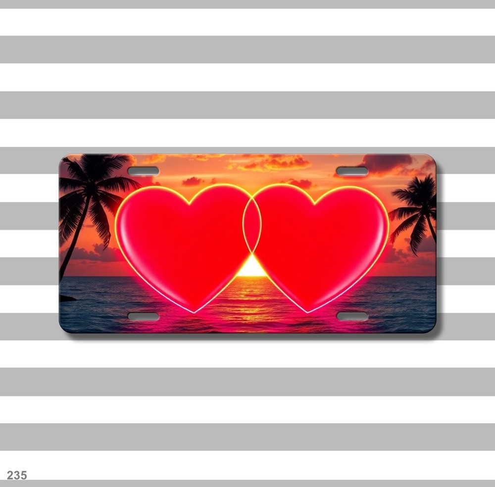 Glowing Double Hearts Artwork Add Text License Plate Personalized Decor