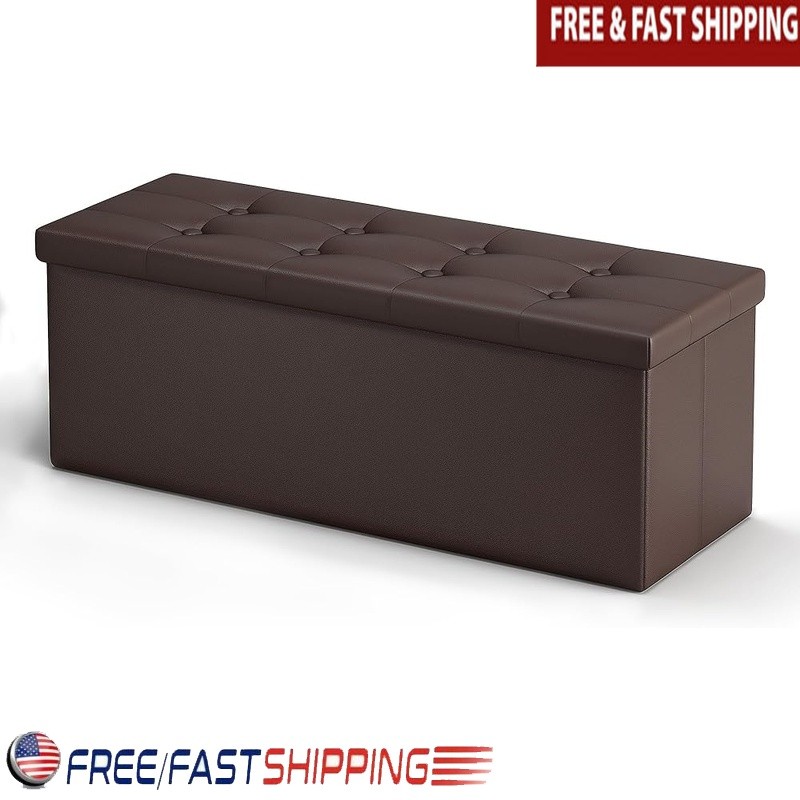 Folding Storage Ottoman Bench Sturdy PU Leather Footrest Coffee Table Organizer