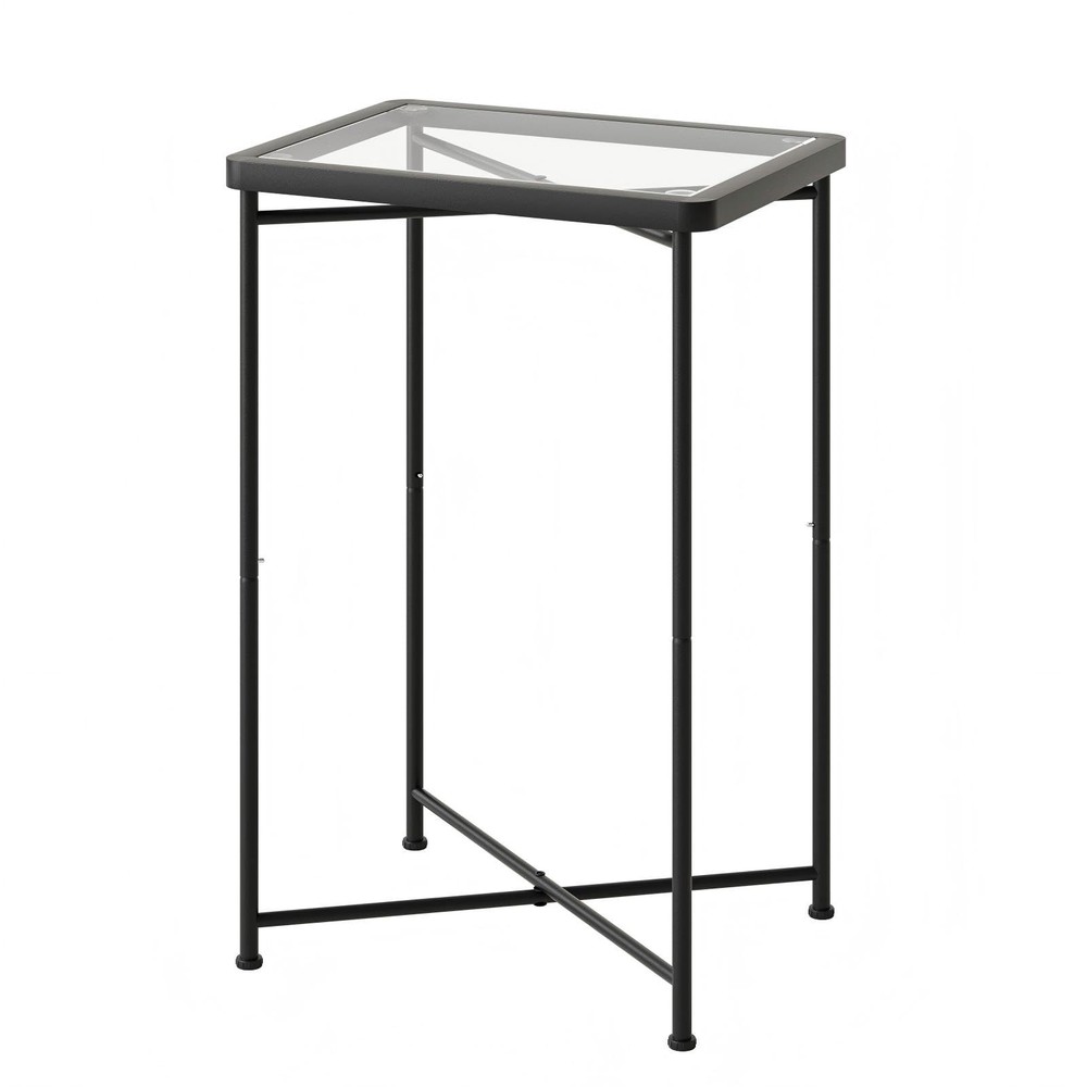 Small Side Table, Glass End Table, Outdoor Side Table with Metal Frame, Mini ...