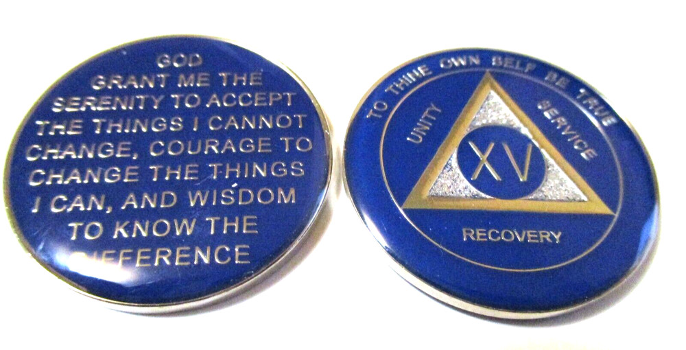 AA Coin Chip 5 Year Blue Silver Sparkle Tri-plate Alcoholics Anonymous NEW