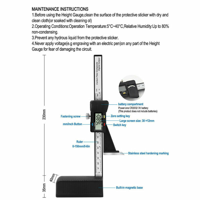 6'' LCD Screen Digital Height Depth Gauge Slide Caliper Vernier Ruler Measuring