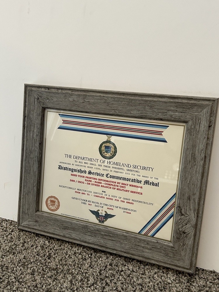 D.H.S. DISTINGUISHED SERVICE COMMEMORATIVE MEDAL CERTIFICATE ~ Type 1