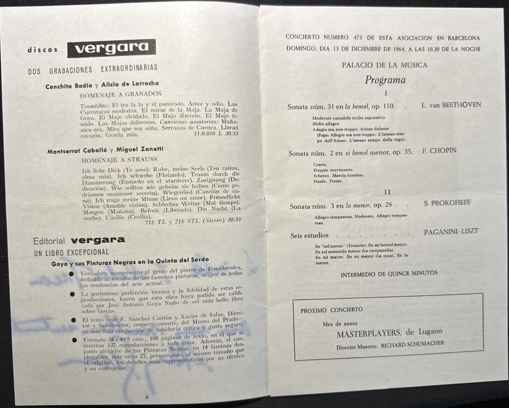 SIGNED Abbey Simon Barcelona December 1964 Program JSA COA VG+EX RARE