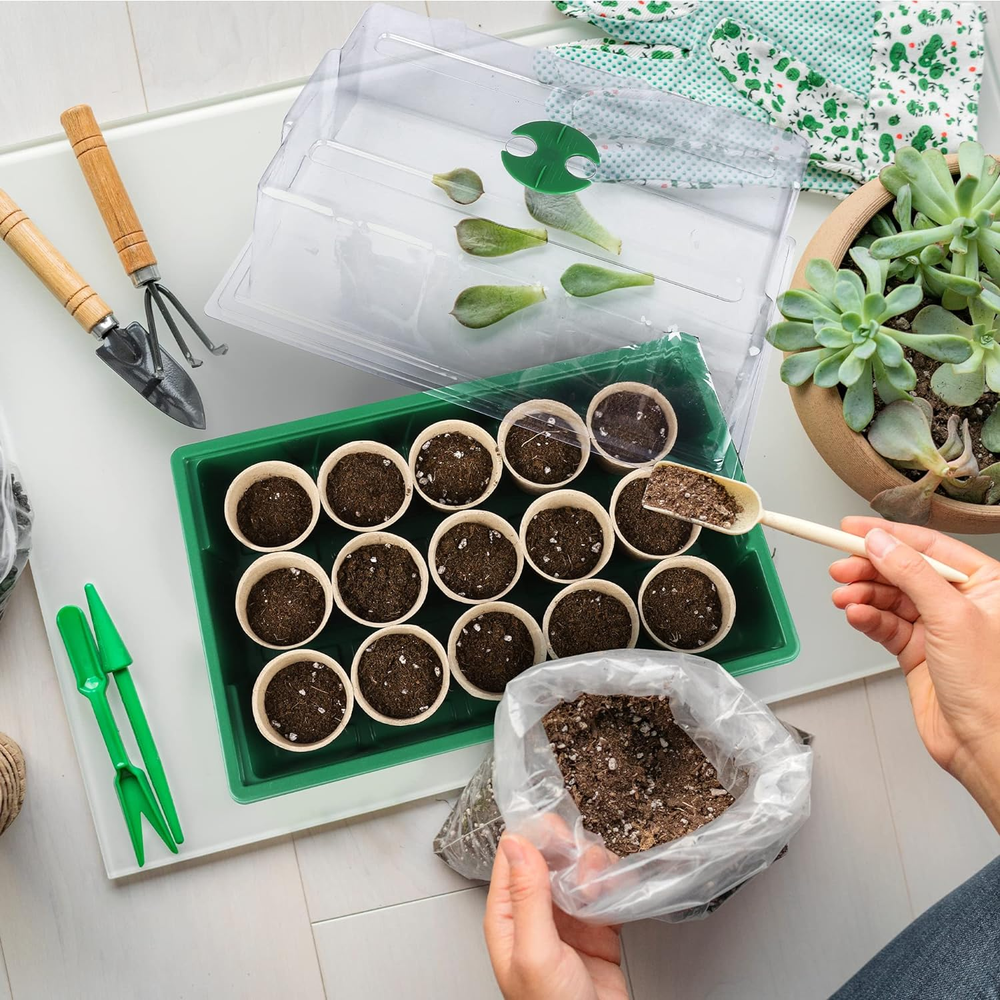 4 Pack Seed Starter Tray Set Plants Growing Trays Peat Pots