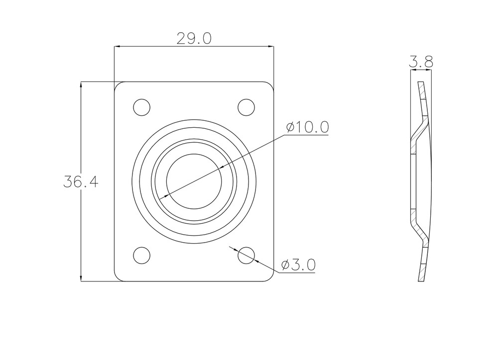 KD By AxLabs Rectangular Jack Plate - Curved Plate, Recessed Hole - Chrome