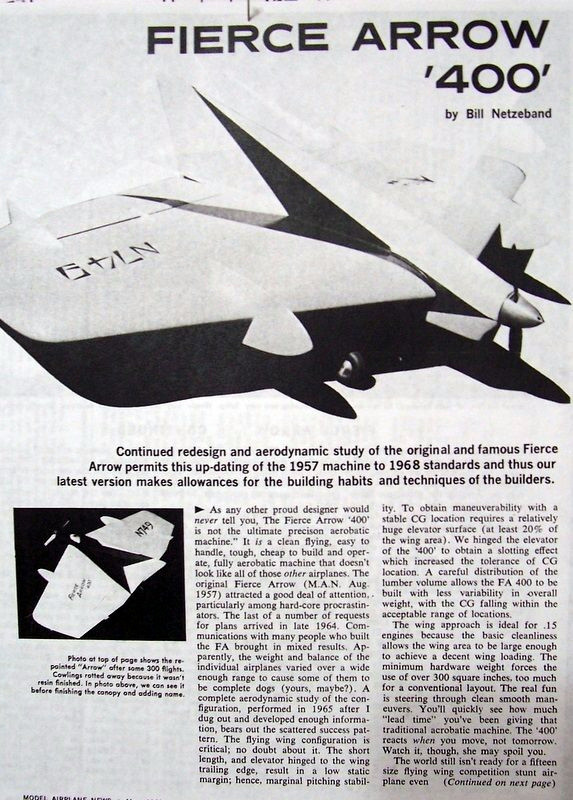 Netzband's FIERCE ARROW 400 PLAN + CONSTRUCTION ARTICLE for 38" Model Airplane