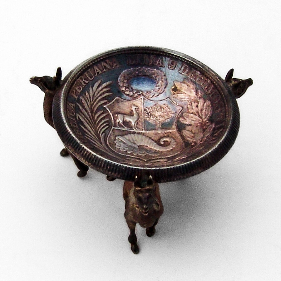 Peruvian Silver Figural Llama Salt Dish Coin Bowl