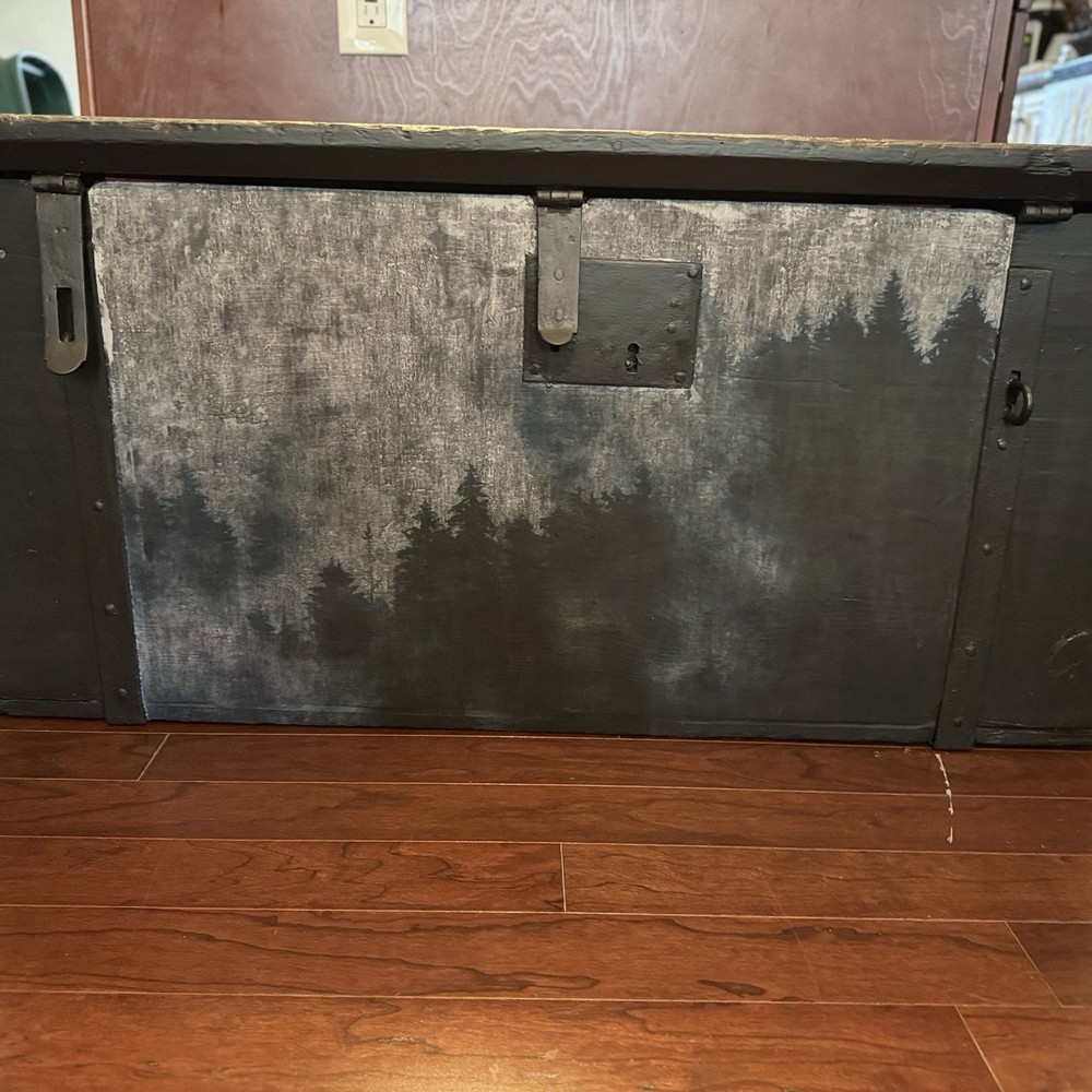 Vintage Large Handmade Solid Wood Large Chest Trunk Storage Black
