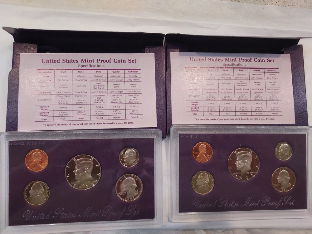 2 1992 United States Mint Proof Set Sets