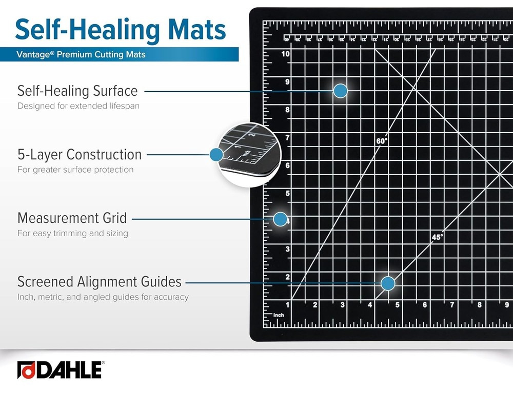 Durable 18"x24" Self-Healing Cutting Mat with 5-Layer Design for Precision Work