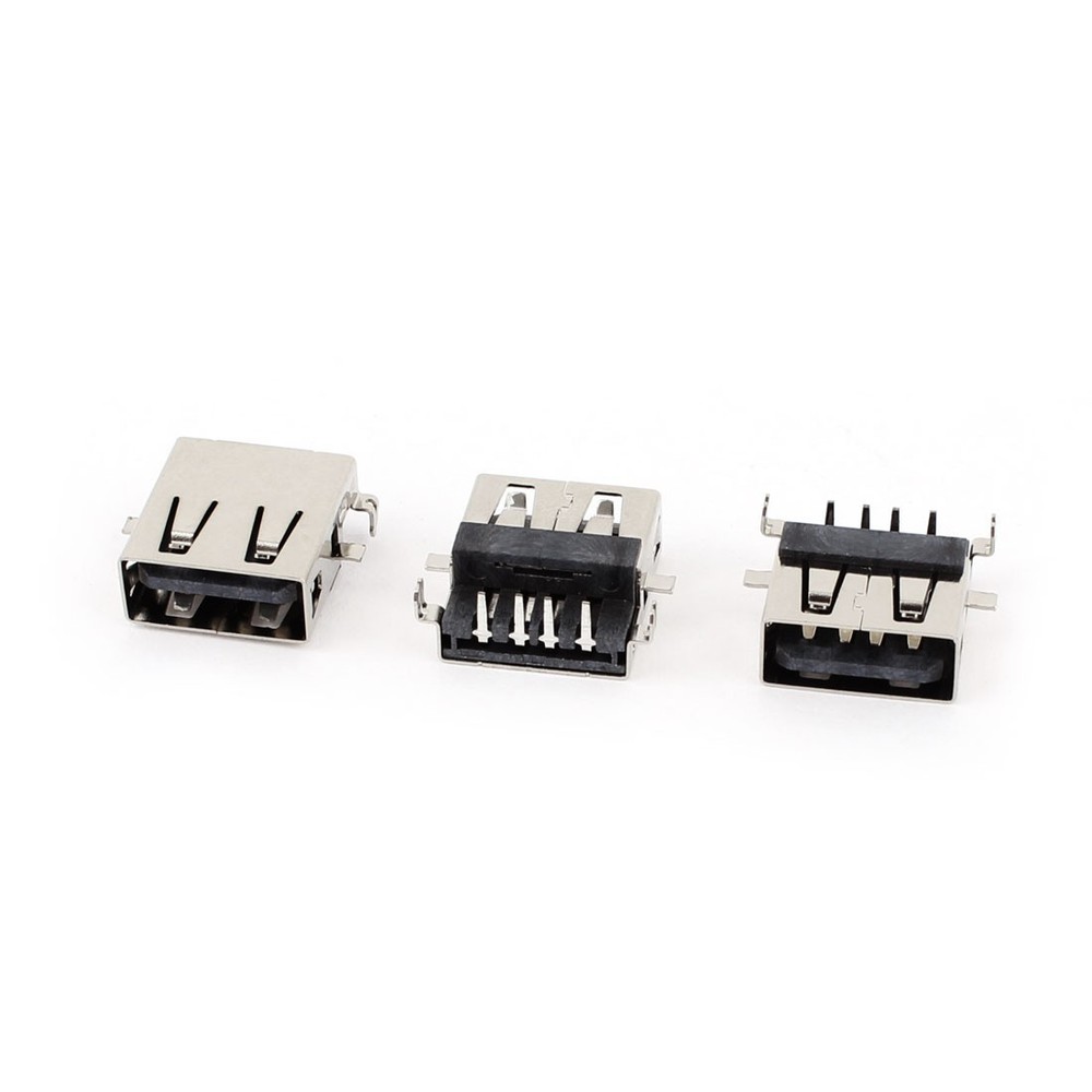 3PCS PCB Mount USB A 4-Pin Right Angle Female Jack Socket Port