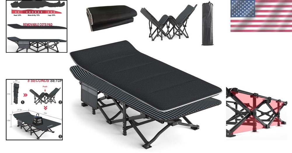 Lightweight Folding Bed with Carry Bag - 450 lbs Capacity