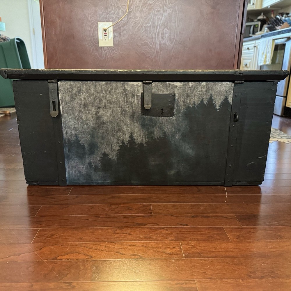 Vintage Large Handmade Solid Wood Large Chest Trunk Storage Black
