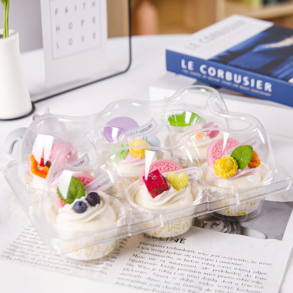 6 Count Cupcake Containers 45 Pack Holders Clear Plastic Stackable Boxes