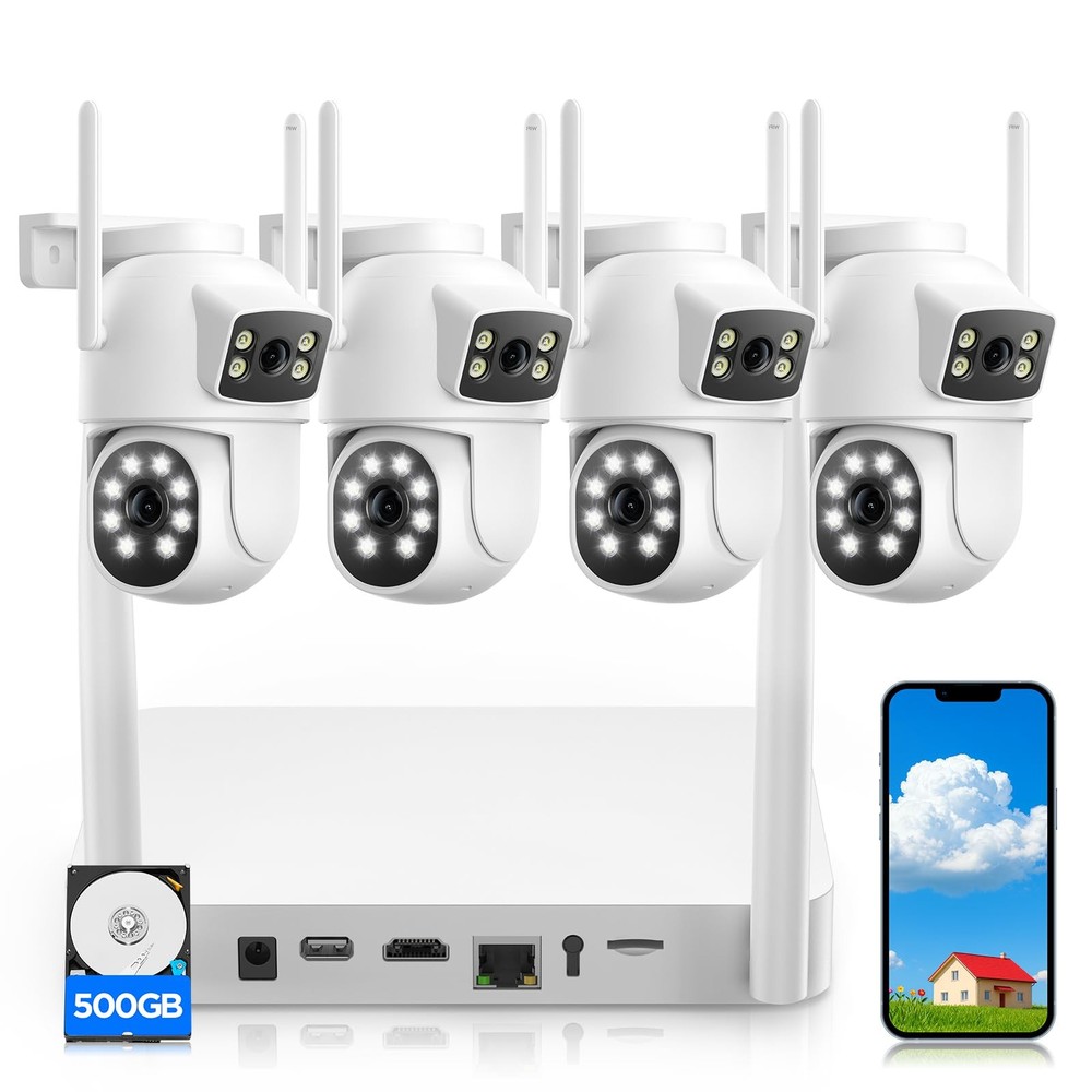 4MP Dual Lens Home Security Camera System Wireless, Security Cameras Wireless...