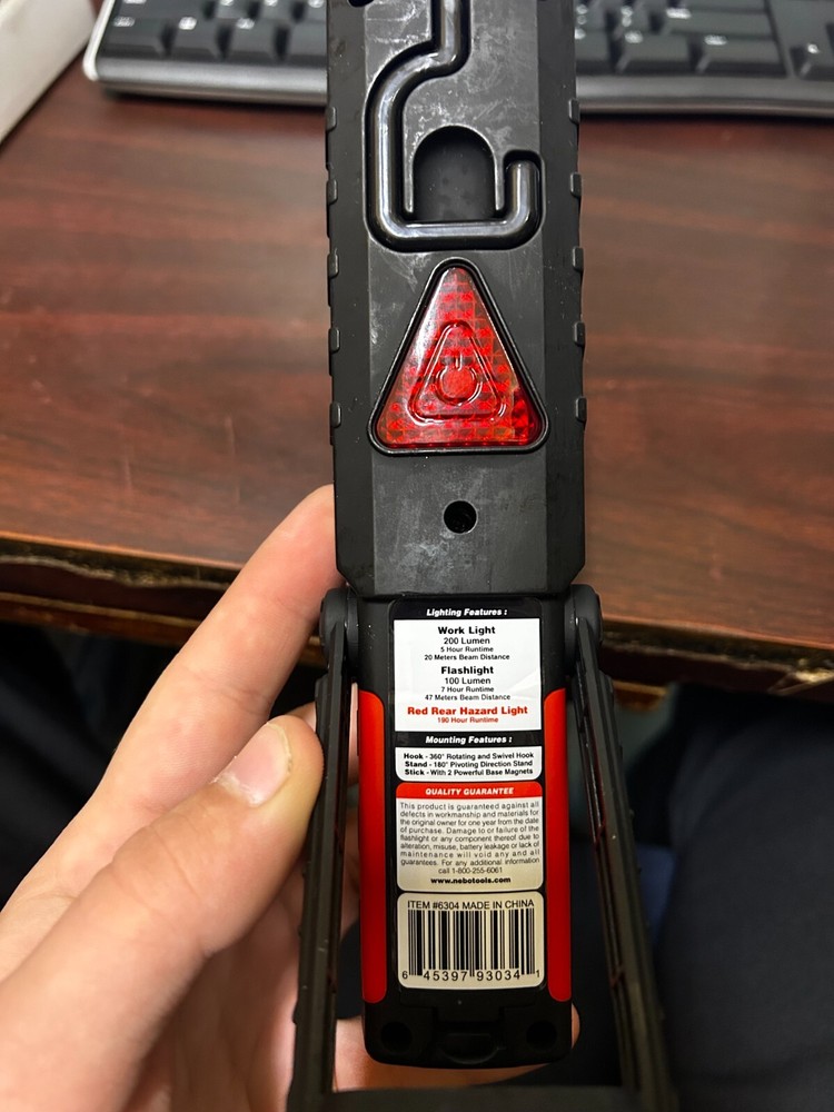 NEBO WORKBRITE Flashlight & Work Light, Red Rear Hazard Light, Magnetic Base NEW