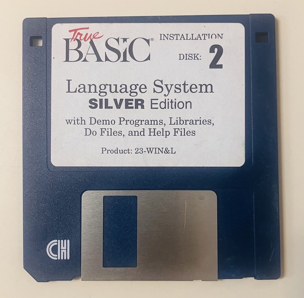 True BASIC Language System Silver Edition (2-Disk 3.5″ Floppy Set) Complete, VTG