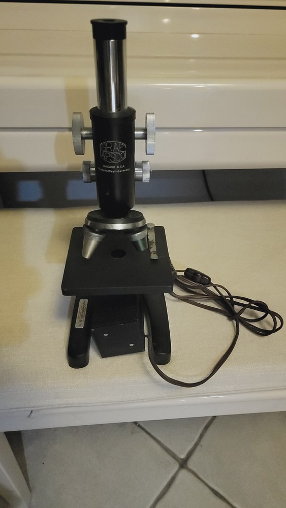 Vintage Graf Apsco Microscope 10X 43X Lenses w Light West Germany WORKING