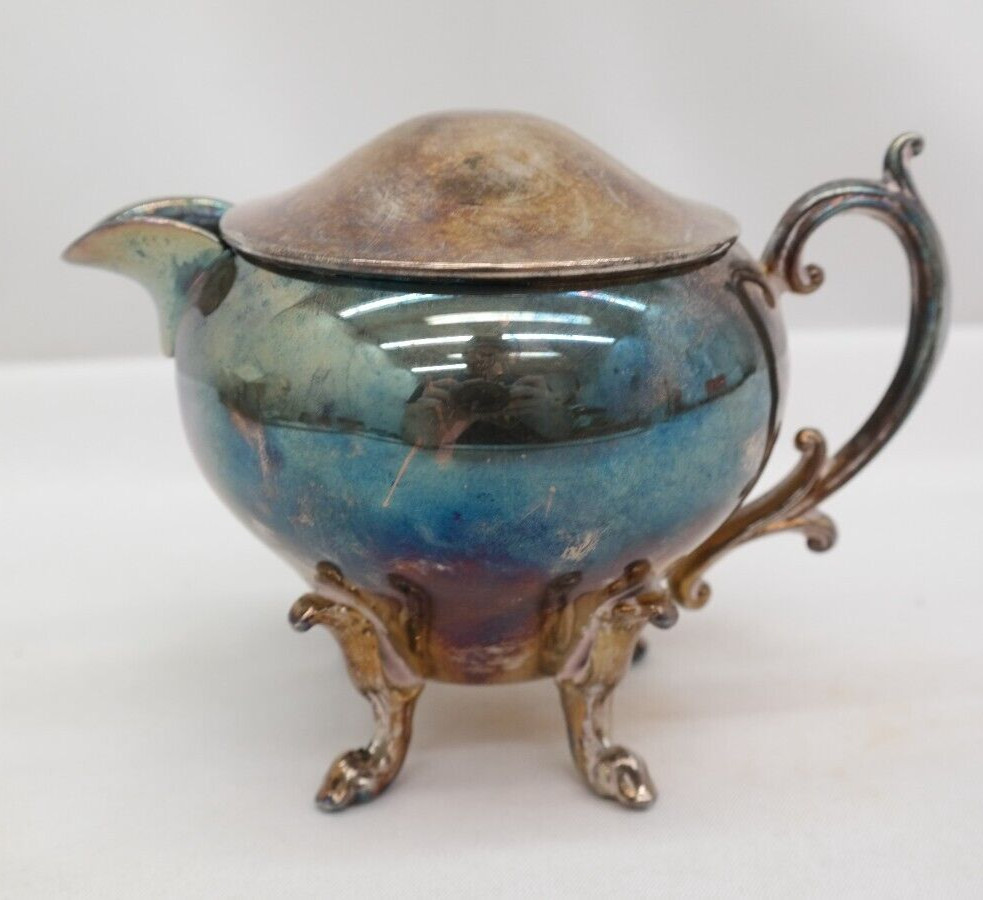 Vintage Footed Silverplate Creamer With Lid   S1