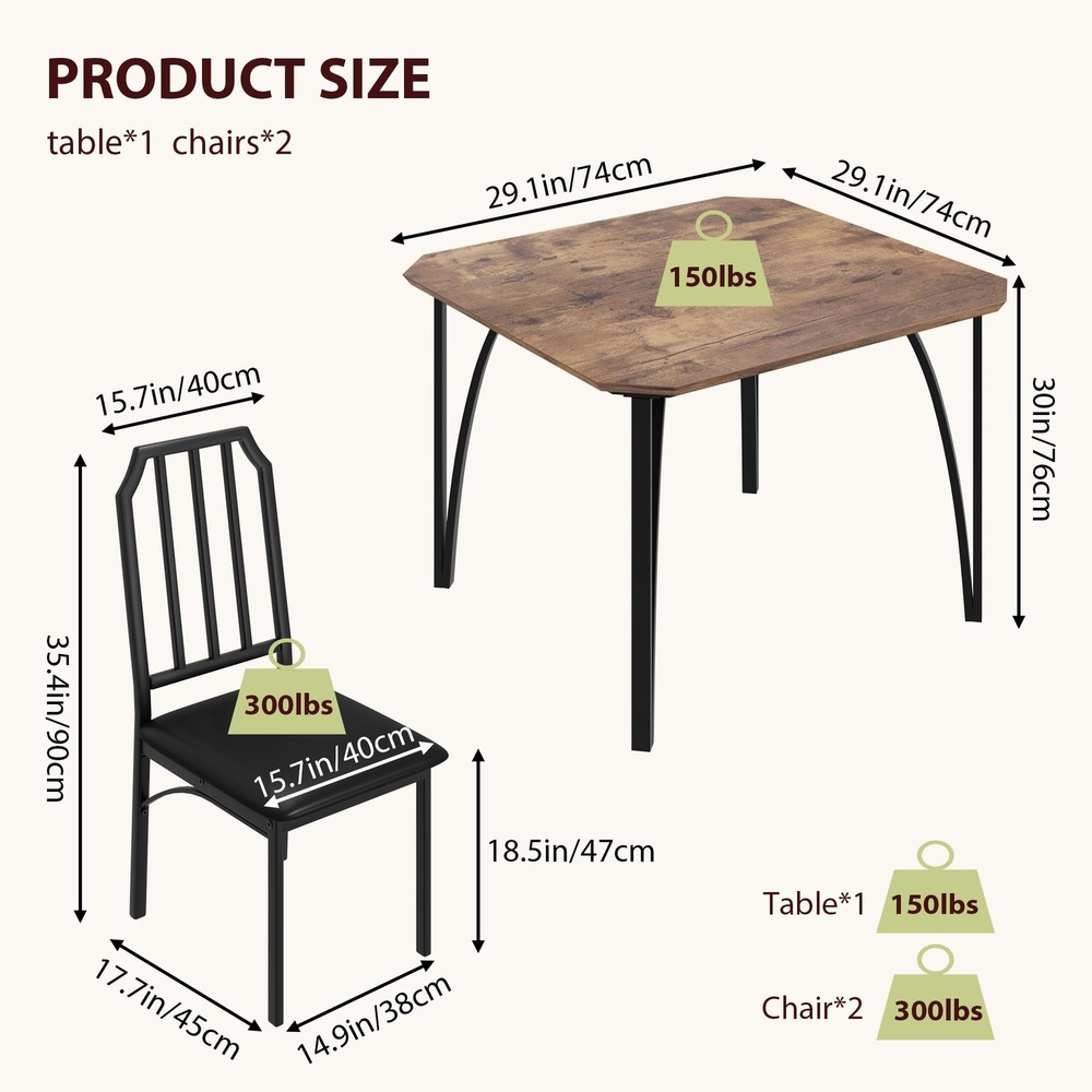 Modern Dining Room Table Set for 2 ,Kitchen Table and 2 Upholstered Chair Home