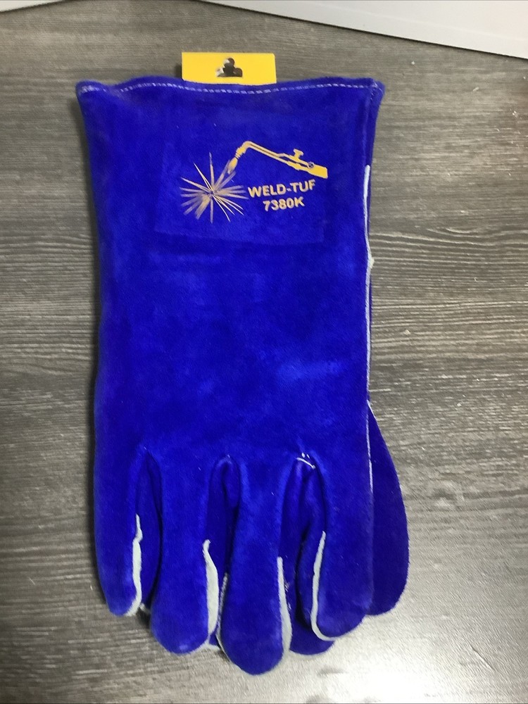 Weld-Tuf 7380K Work Gloves Premium Split Cowhide Leather Ranching Blue Large