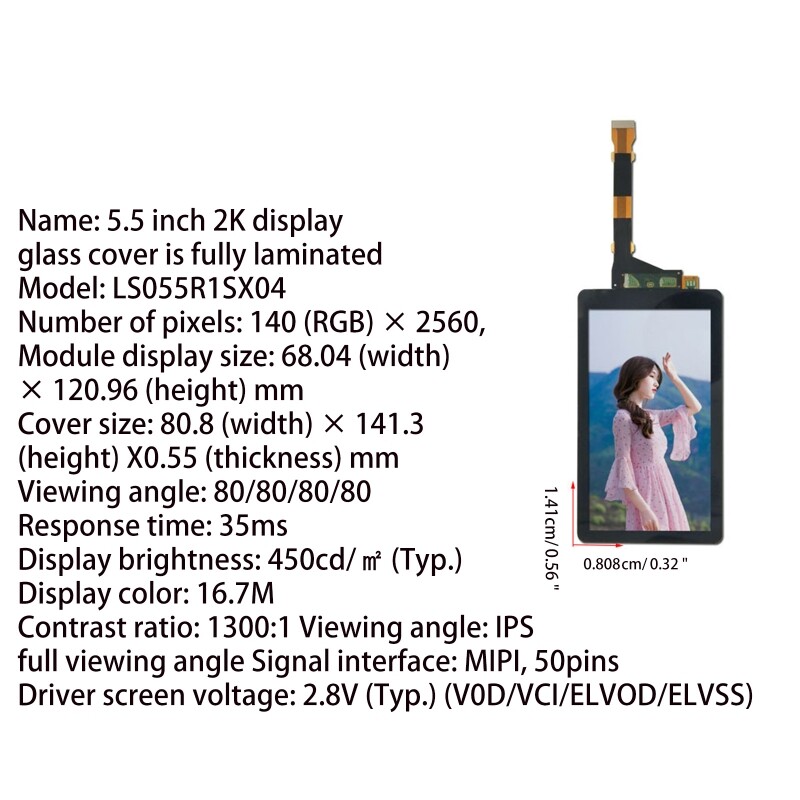 5.5 Glass LCD Display Screen Remove Backlight for Sharp LS055R1SX04 3D Printer