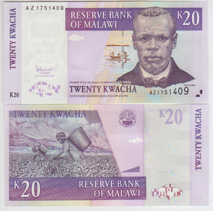 Malawi 20 Kwacha 2007 Pick 52dr Replacement UNC