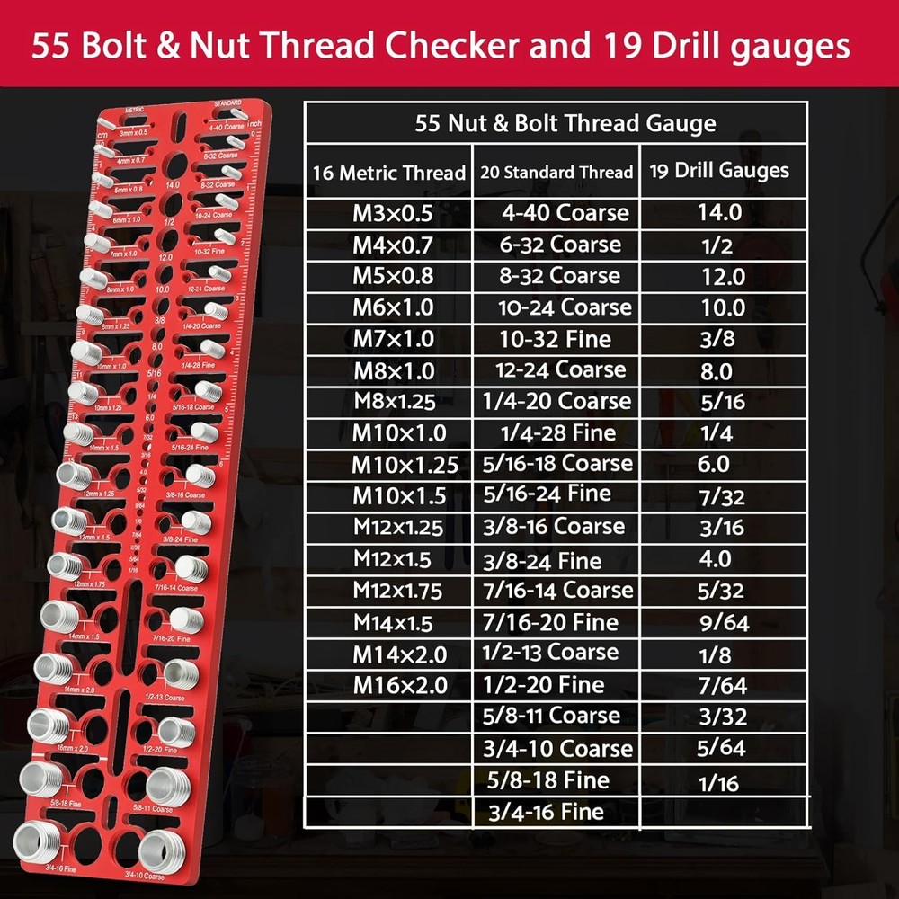 55 Nut and Bolt Thread Checker Thread Checker Standard and Metric Bolt...