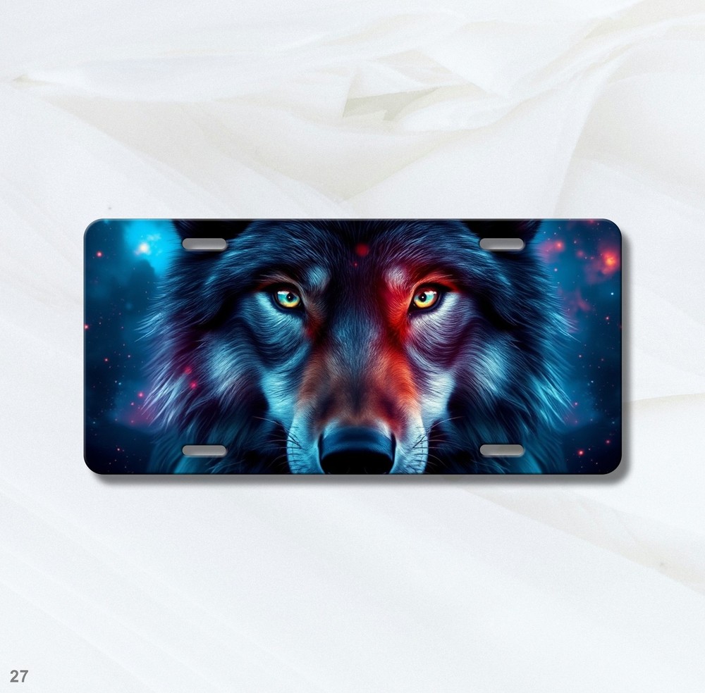 Realistic Wolf License Plate Optional Text Auto Tag Unique Gift