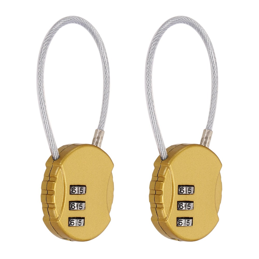 2-Pack Combination Padlock, 3 Digit Round Shaped Cable Luggage Lock [Gold]