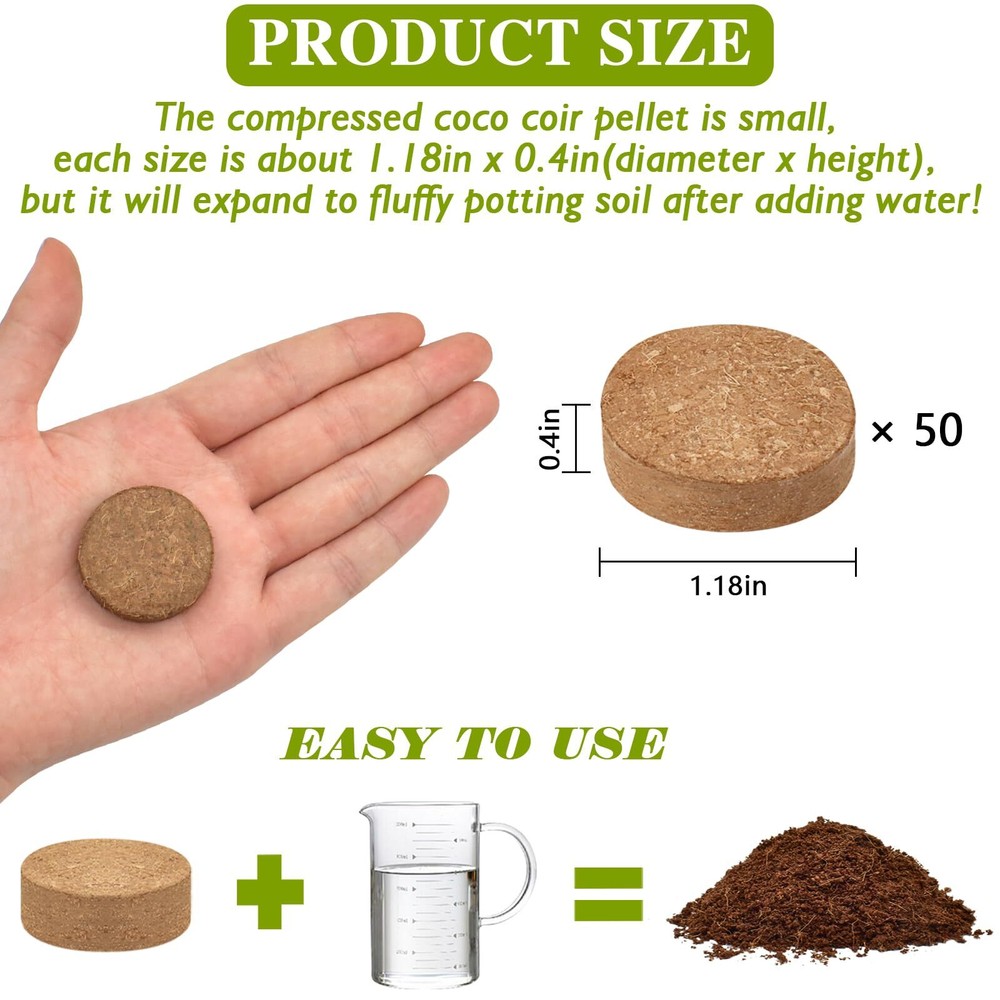 50pcs(30mm) Compressed Coco Coir Fiber Potting Soil- Coir Medium
