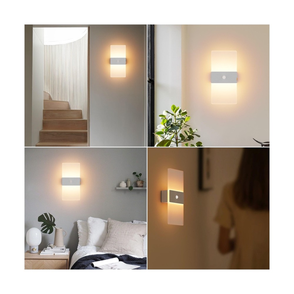 2 Pack Motion Sensor Wall Lights, Morden Silver Decorative LED Indo... Fast Ship
