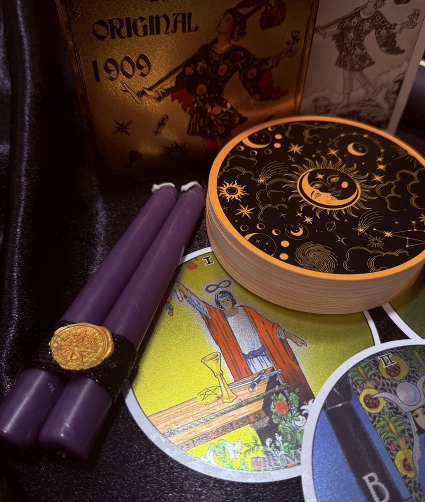 🌙 Tarot Gift Set Tarot Original 1909 Round Deck with Pendulum & Candles