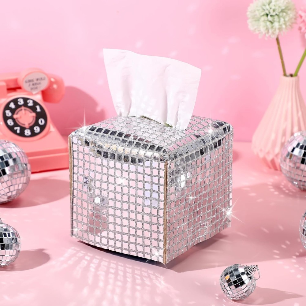 Disco Ball Tissue Box Cover Glitter Sier Square Rectangular