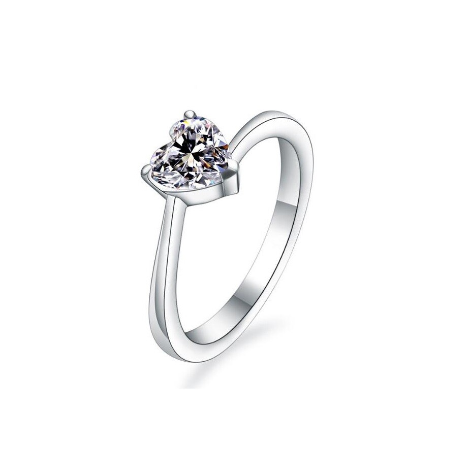 Pave Cubic Zirconia Silver Adjustable Solitaire Heart Ring
