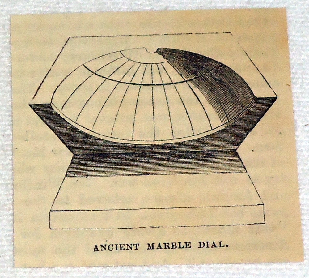 1882 small magazine engraving ~ ANCIENT MARBLE DIAL