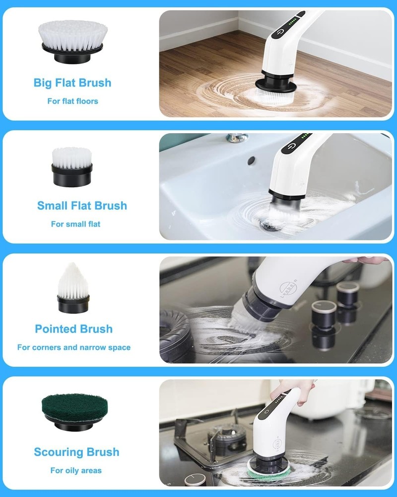 Electric Spin Scrubber, Cordless Cleaning Brush with 8 Replaceable Brush Head...