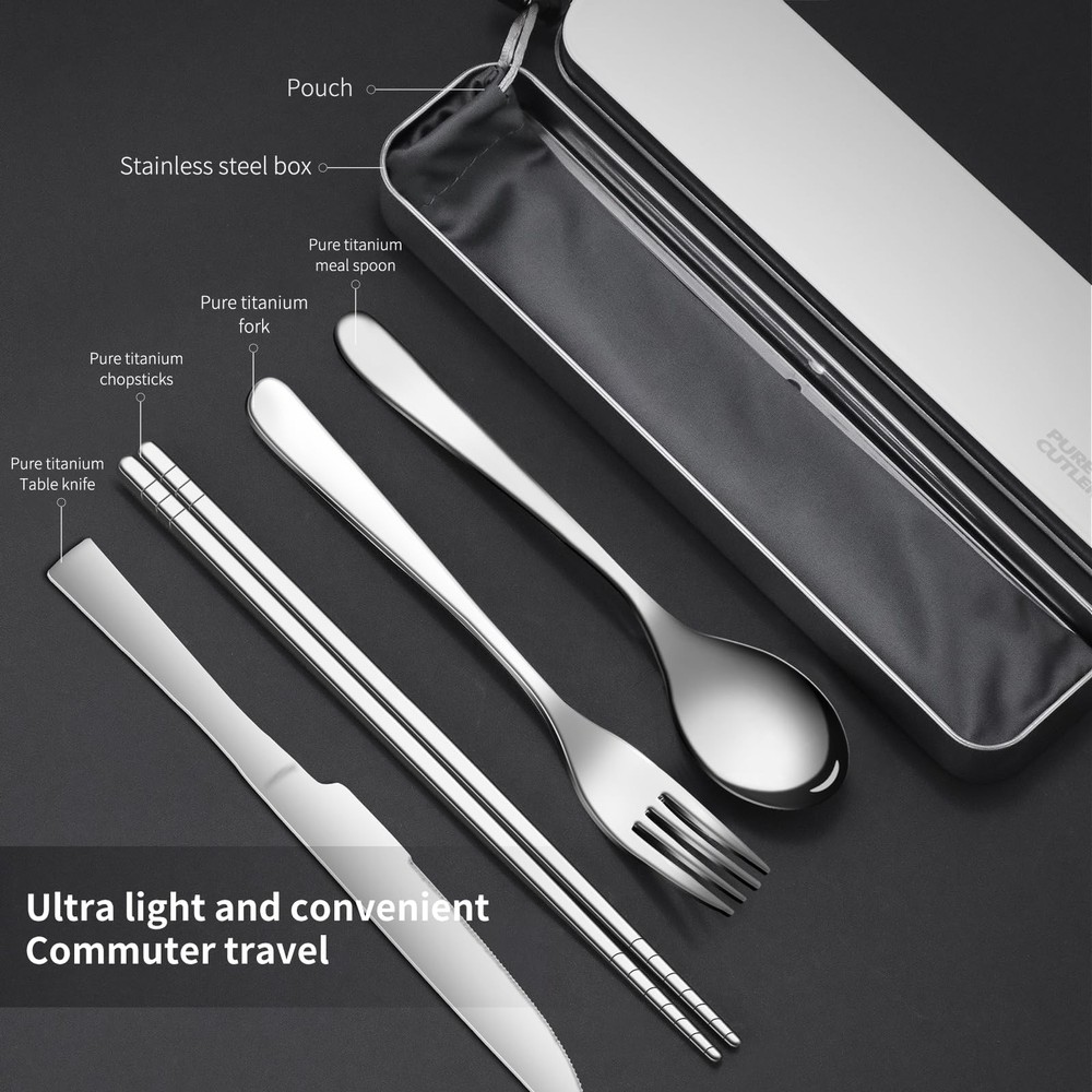 titanium tableware set, travel tableware with box, including titanium fork, k...