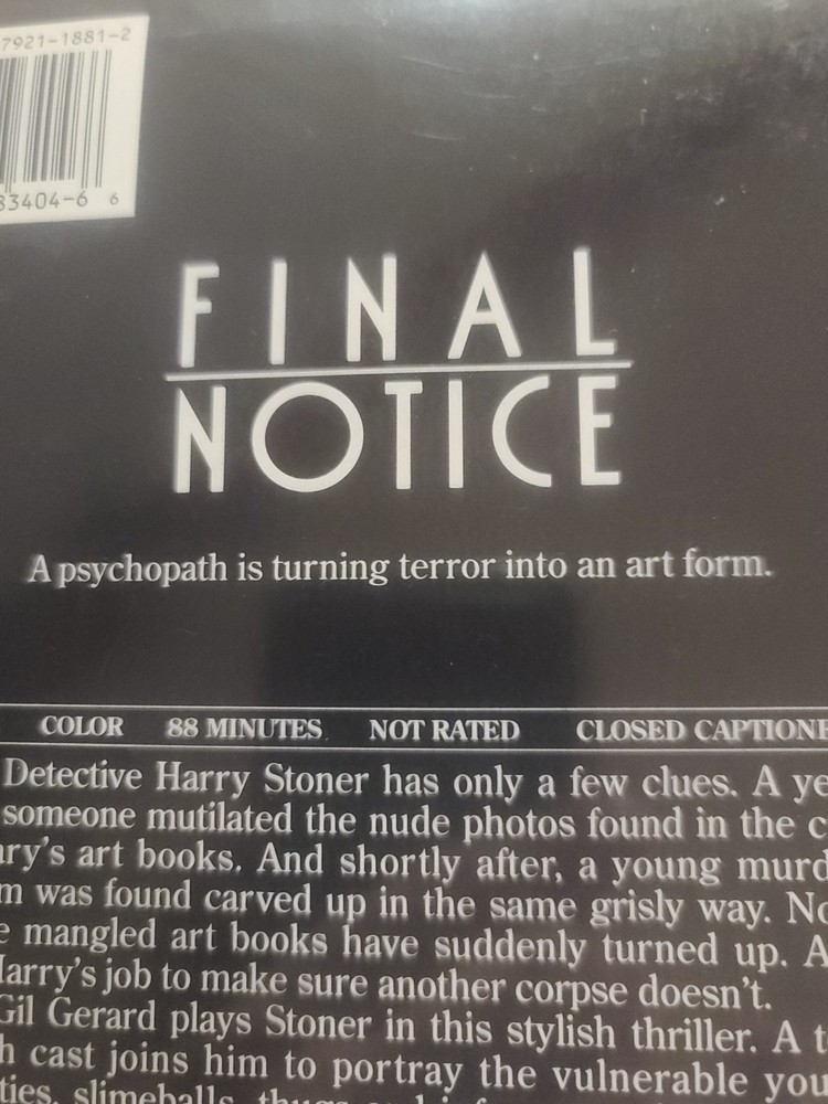 Final Notice (Laserdisc) 1991 NEW SEALED MINT